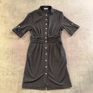 Calvin Klein Women's Black Ponte Roll Up Sleeve Mandarin Collar Shirt Dress P